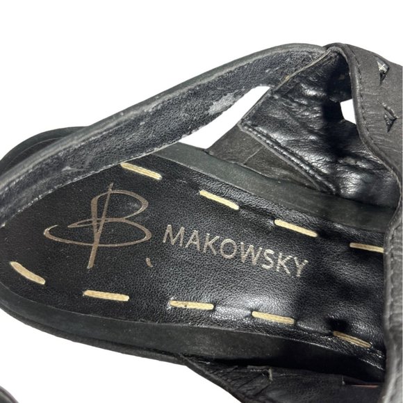 B Makowsky Womens BFSolly Wedge Sandal Black Leather Size 8M - Picture 7 of 10